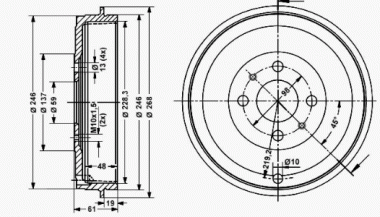 Bremstrommel-Satz 228,3 x 45 mm 