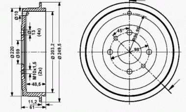 Bremstormmel-Satz 203,2 x 48,5 mm 