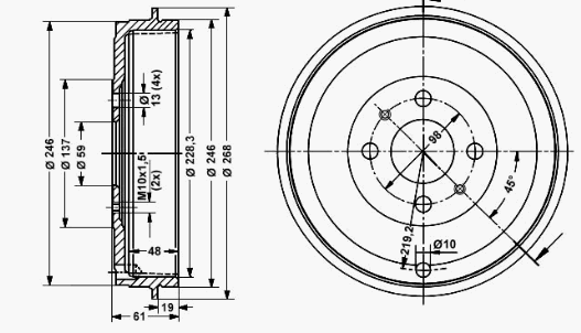 Bremstrommel-Satz 228,3 x 48 mm 