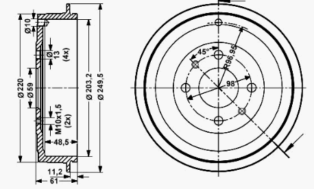 Bremstrommel-Satz 203,2 x 48,5 mm 