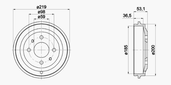 Bremstrommel-Satz 185 x 36,5 mm 