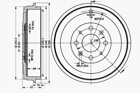 Bremstrommel-Satz 228,3 x 48 mm 