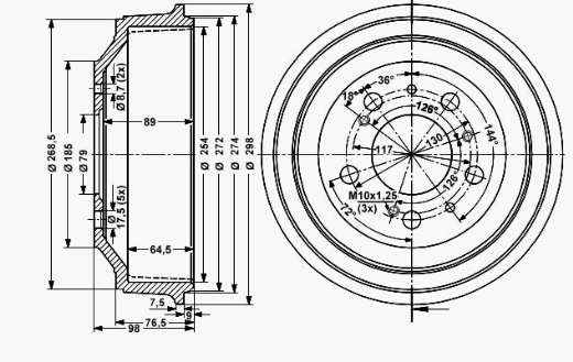 Bremstrommel-Satz 254 x 64,5 mm 